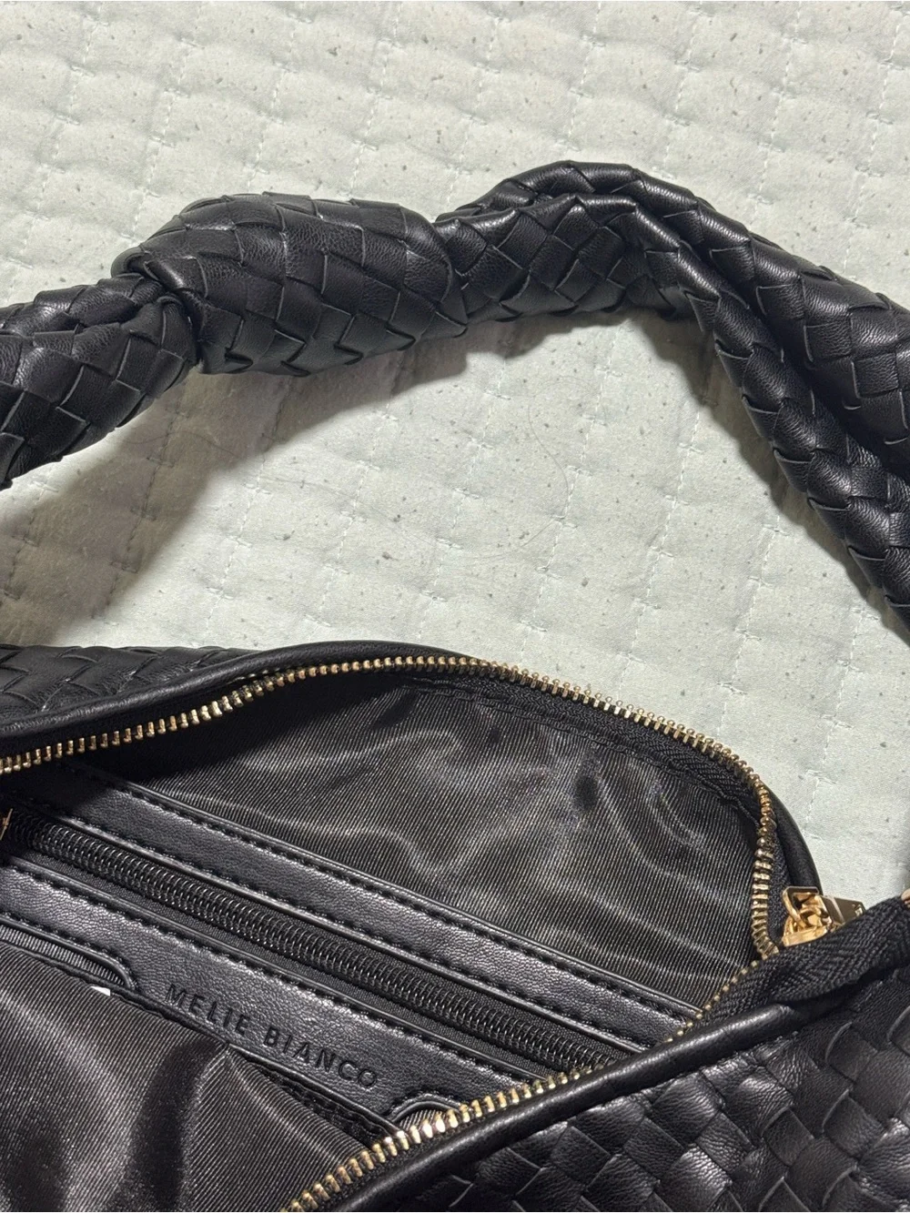 Melie Bianco Black Woven Shoulder Hobo Bag